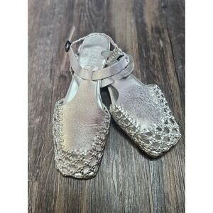 Hereu Cabersa Metallic Silver Woven Leather Fisherman Sandals Square Toe EU35
